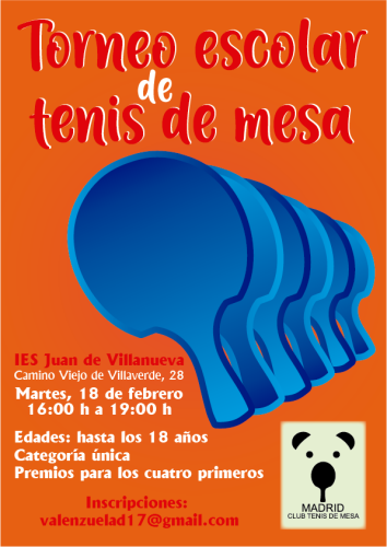 Cartel Torneo Escolar IES Juan de Villanueva 2020